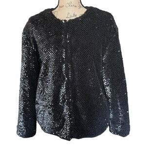 Vero Moda Sz Large Starlight Short Jacket Sequin Black Pockets Glam Bling Sherpa